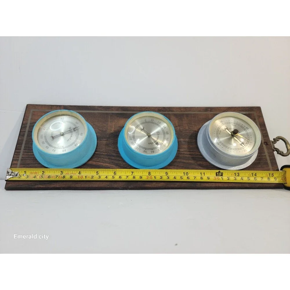 Vtg Wall Weather Station Wood Panel Barometer Thermometer Hygrometer In/outdoor